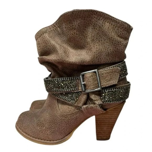 Not Rated Brown western-style ankle boots with embellished straps. Size 8 - Picture 2 of 9